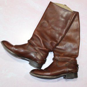 Frye Lindsay PLate Tan Brown Leather Riding Boots